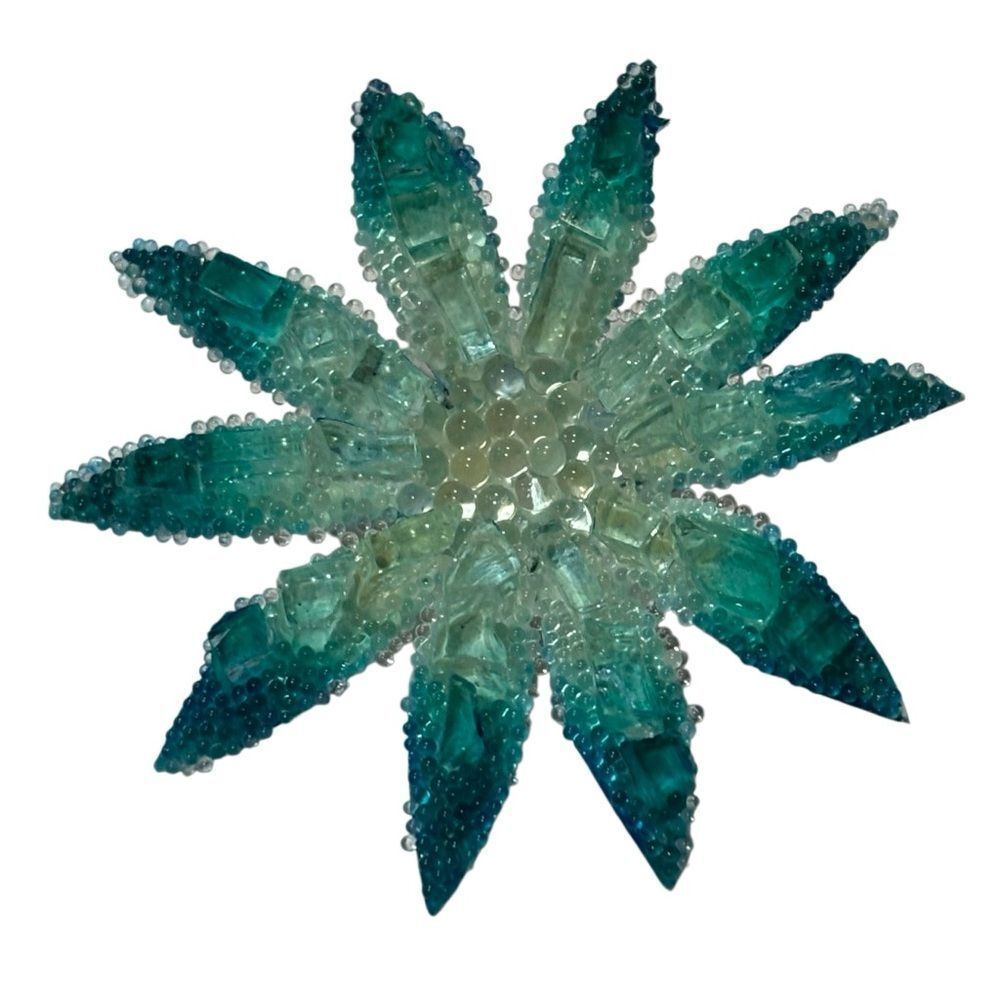 Vintage Blue & Green Beaded Flower Brooch | Glass Seed Bead Pin 2”